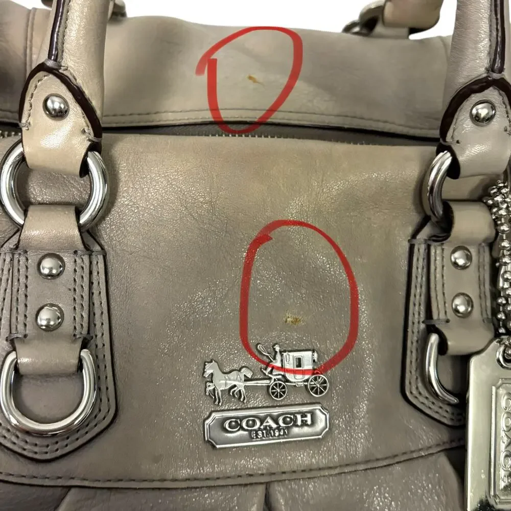 Coach Madison Sabrina Satchel Bag Gray Leather Handbag Purse Strap Large 12949